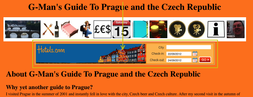 G-Man's Guide To Prague and the Czech Republic example advertising at head of the page